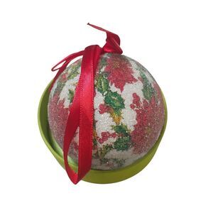 Vintage Sugared Christmas Tree Ornament Poinsettia Flower Cottage Core Grandma